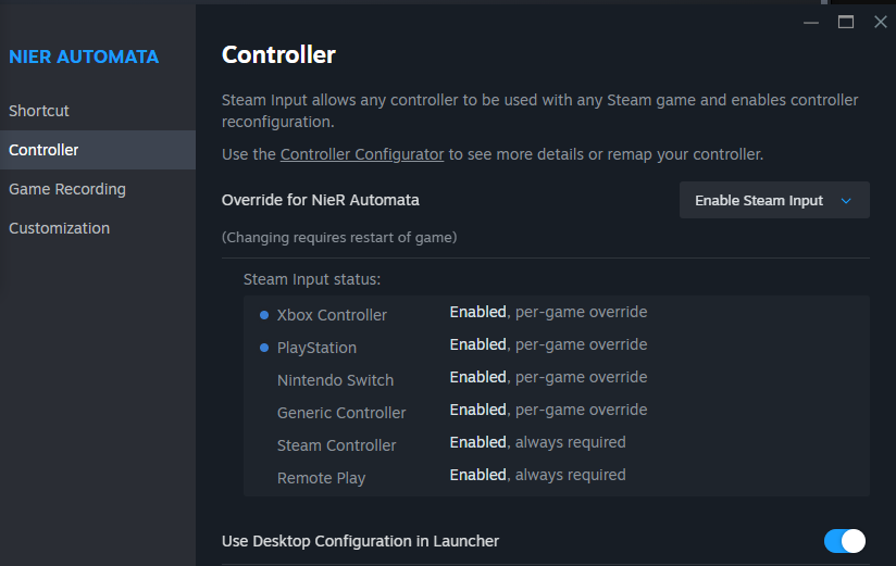 Bagian controller di game nier properties