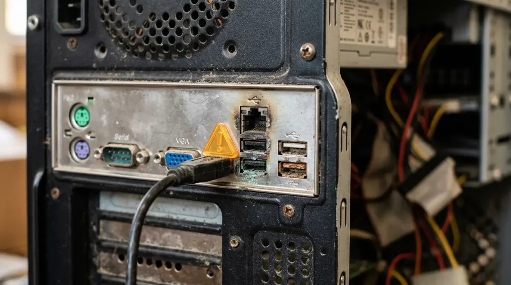 USB port belakang motherboard rusak